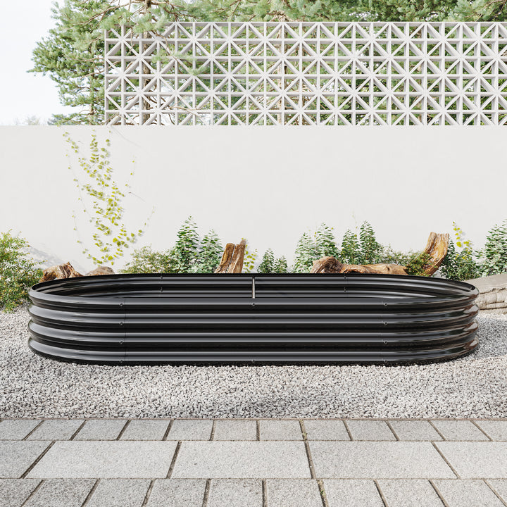 Raised Garden Bed Outdoor,   Oval Large Metal Raised Planter Bed for for Plants, Vegetables, and Flowers - Black