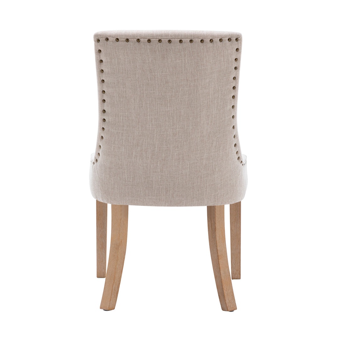 Hengming  Set of 2 Fabric Dining Chairs Leisure Padded Chairs with  Rubber Wood Legs,Nailed Trim, Beige