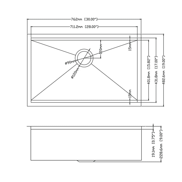 30 Inch Workstation Ledge kitchen Sink Undermount 304 Stainless Steel Single Bowl R10 Tight Radius Sink