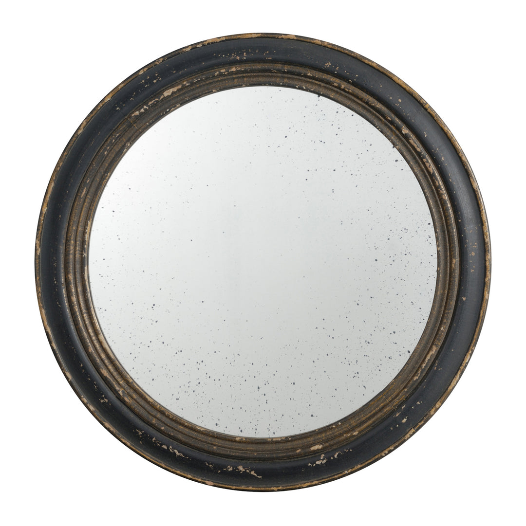 23.5" Circle Wall Mirror with Wooden Black Frame, Antique Classic Accent Mirror, for Living Room, Foyer, Bathroom, Office