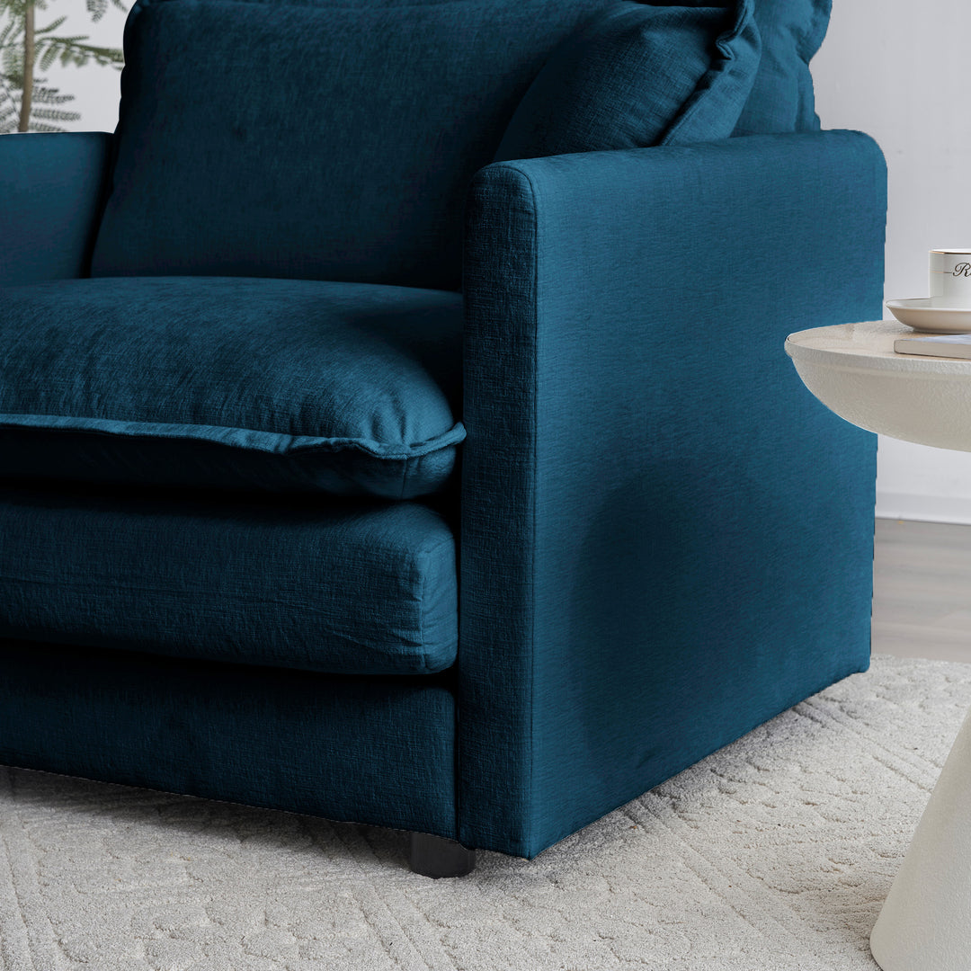 Armless Deep Seat 2 Seater Chenille Fabric Sofa to Combine With Alternative Arms and Single Armless Sofa , Blue Chenille