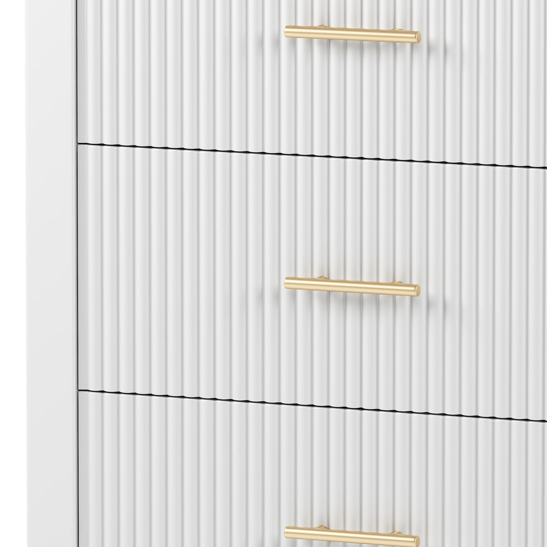 6 Drawer Dresser with Metal Handle for Bedroom, Storage Cabinet with Vertical Stripe Finish Drawer, White(Passed ASTM F2057-23 Test)