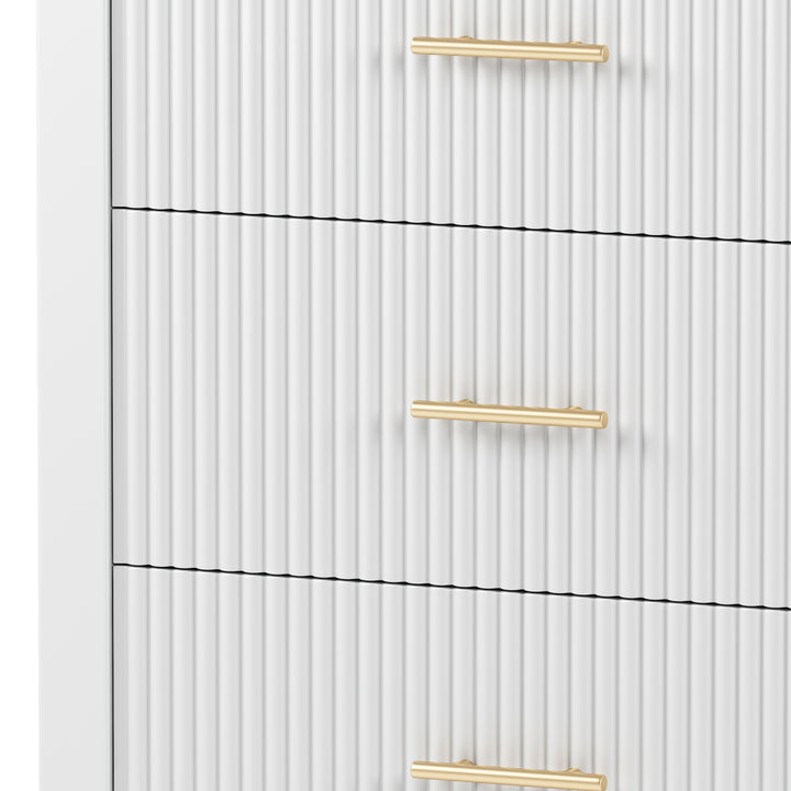 6 Drawer Dresser with Metal Handle for Bedroom, Storage Cabinet with Vertical Stripe Finish Drawer, White(Passed ASTM F2057-23 Test)