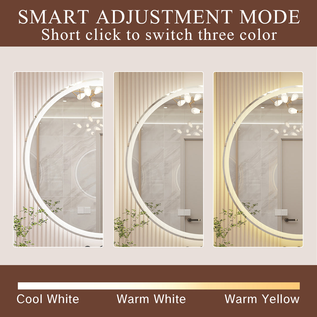 28 Inch Round Backlit Bathroom Mirror, LED round mirror with lighting strip, waterproof LED strip with adjustable 3-color and dimmable lighting,Touch Control, Vanity Mirror