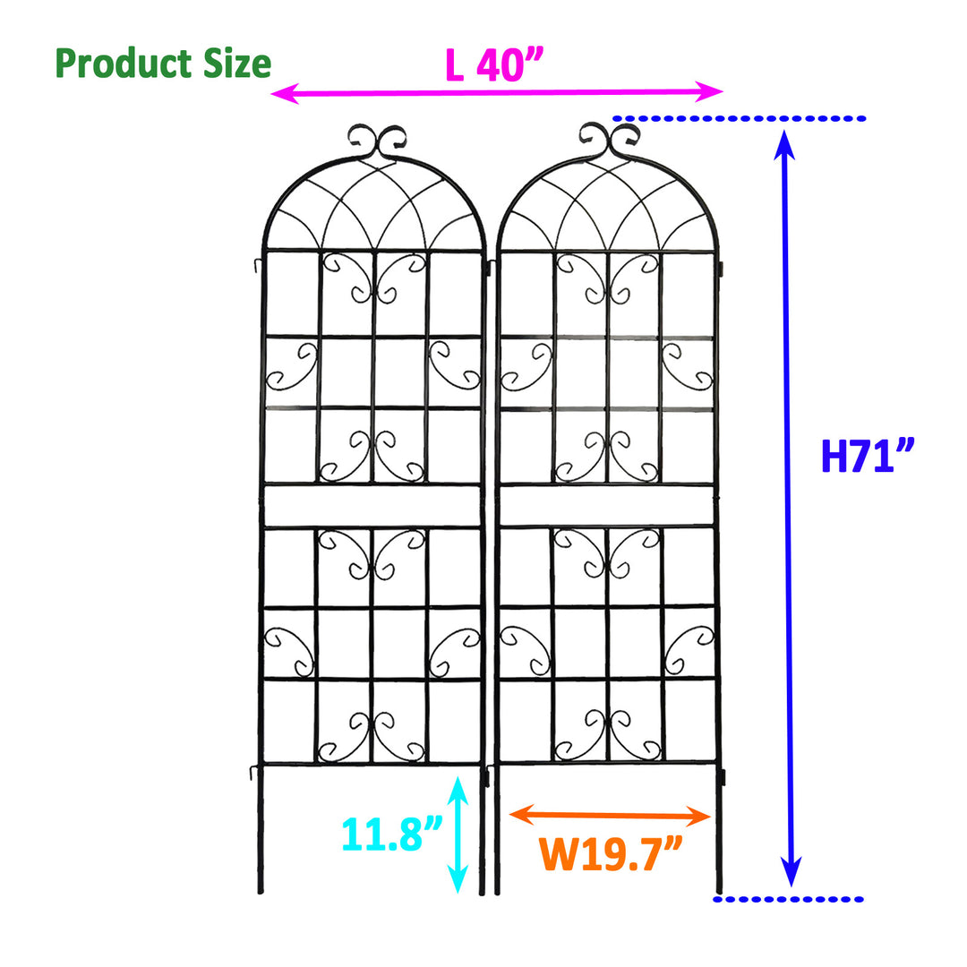 2 Pack Metal Garden Trellis 71" x 19.7" Rustproof Trellis for Climbing Plants Outdoor Flower Support Black