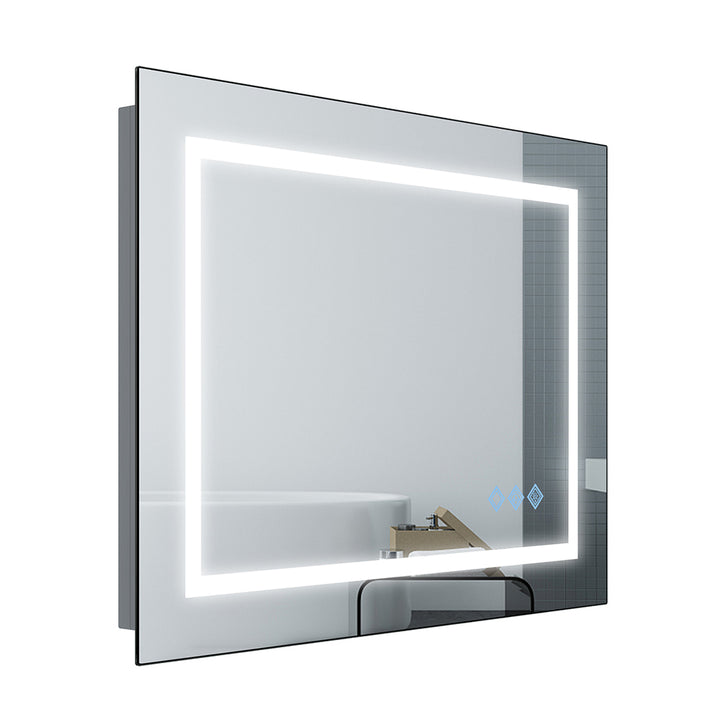 32x24inch Glossy Brushed Silver 3000-6000K LED Bathroom Mirror With Lights,Anti-Fog Dimmable Lighted Wall Mounted Vanity Mirror Master Bath Modern Makeup(Only mirrors, not cabinets)Horizontal&Vertical