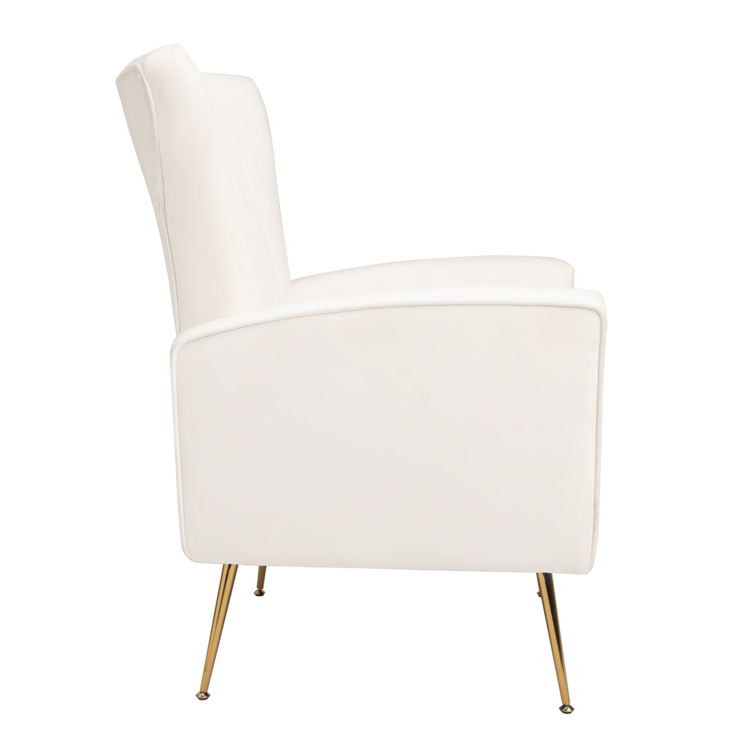 Velvet Accent Chair with table, Wingback Arm Chair with Gold Legs, Upholstered Single Sofa for Living Room Bedroom, White