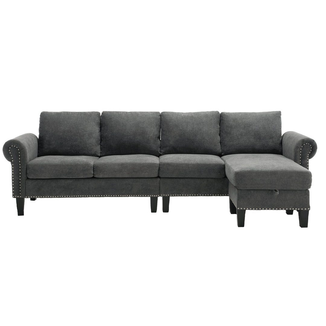 [NEW ARRIVED]   [VIDEO PROVIDED]Convertible Sectional Sofa with Storage,L-shaped sofa,Four-seater sofa,Modern Linen Fabric Sectional Couches for Living Room,Gray