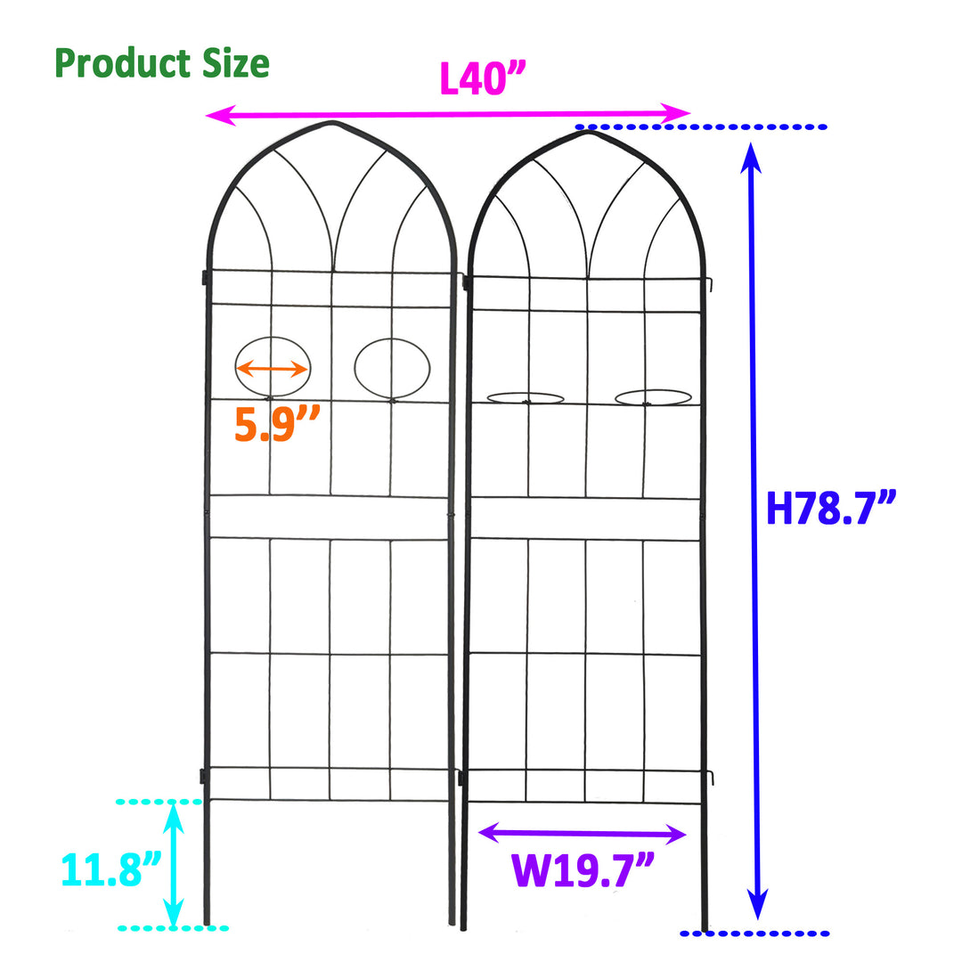 2 Pack Metal Garden Trellis 78.7" x 19.7" Rustproof Trellis for Climbing Plants Outdoor Flower Support Black