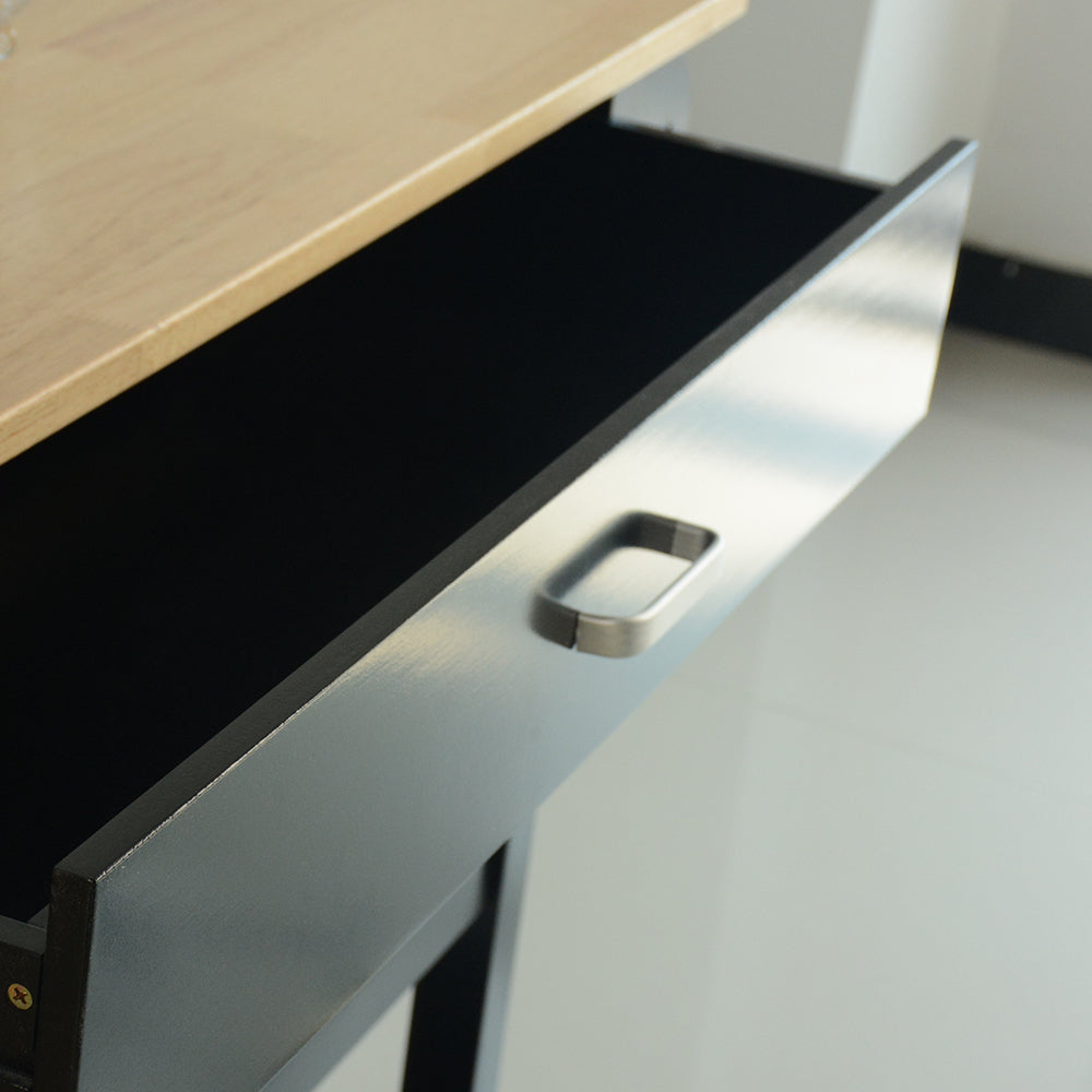 Kitchen Island & Kitchen Cart, Mobile Kitchen Island with Two Lockable Wheels, Rubber Wood Top, Black Color Design Makes It Perspective Impact During Party.