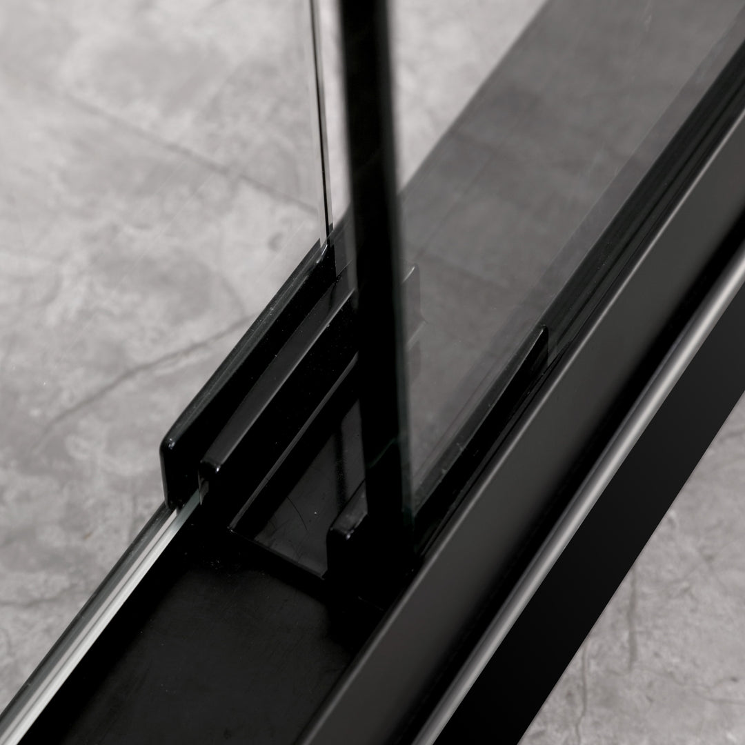 Frameless Sliding Glass Shower Doors 60" Width x 76"Height with 3/8"(10mm) Clear Tempered Glass, Matt Black Finish