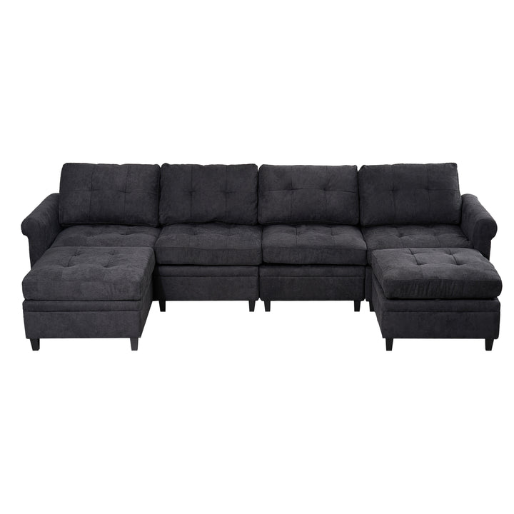 U Shaped Sectional Couch Convertible Sectional Couch with Double Chaise 4 Seat Sectional Sofa for Living Room