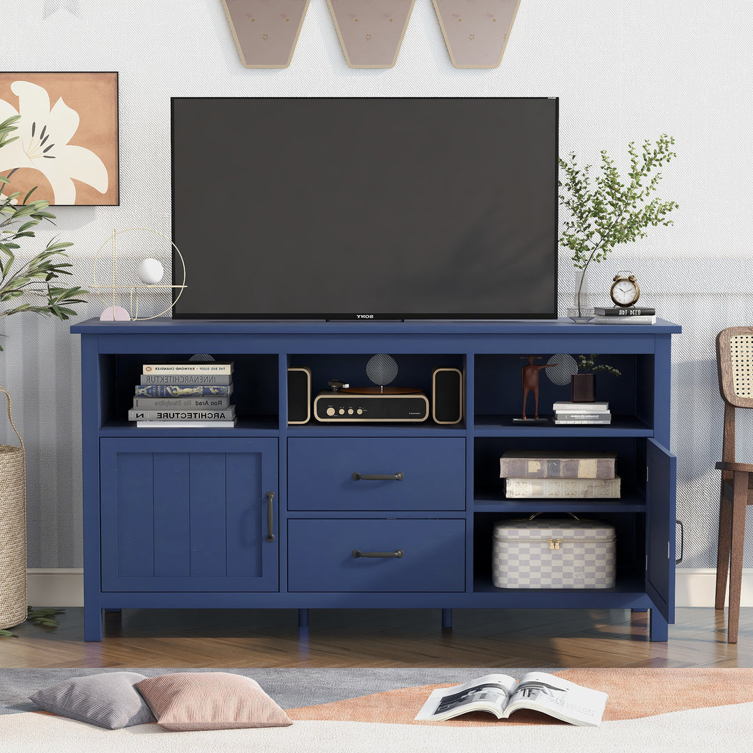 U-Can TV Stand for TV up to 68 in with 2 Doors and 2 Drawers Open Style Cabinet, Sideboard for Living room, Navy