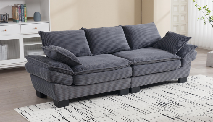 Modern sailboat sofa Corduroy 3-seater sofa with two pillows for small spaces in living rooms, apartments Grey