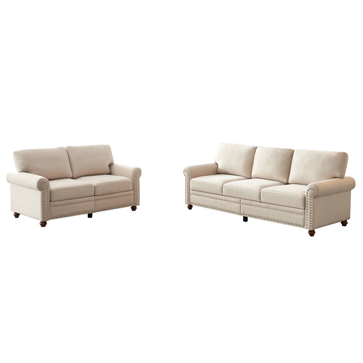 Linen Fabric Upholstery with Storage Sofa 2+3 Sectional (Beige)