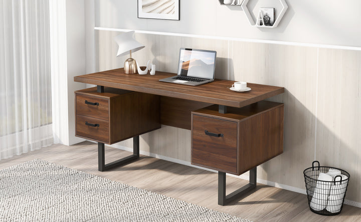 Home Office Computer Desk with Drawers/Hanging Letter-size Files, 59 inch Writing Study Table with Drawers