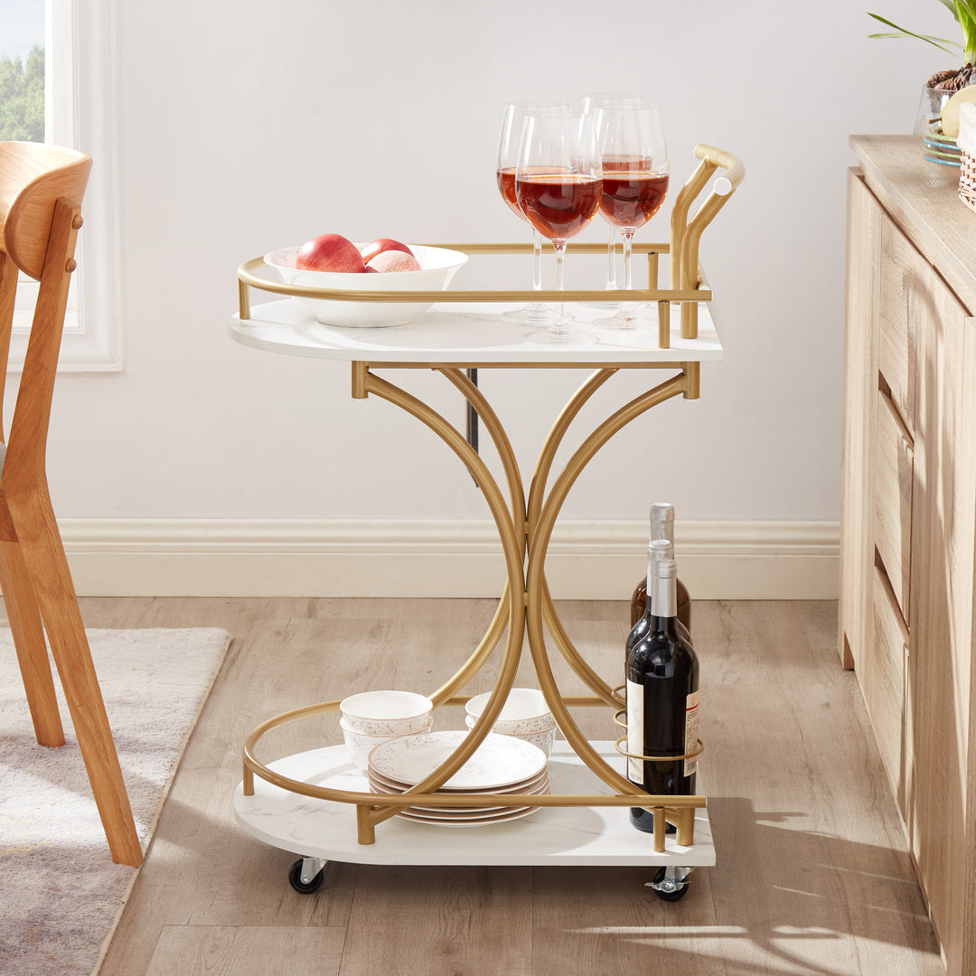 2-Tier Bar Cart, Mobile Bar Serving Cart, Industrial Style Wine Cart for Kitchen, Beverage Cart with Wine Rack and Glass Holder, Rolling Drink Trolley for Living Room