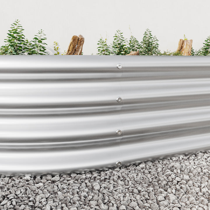 Raised Garden Bed Outdoor,   Oval Large Metal Raised Planter Bed for for Plants, Vegetables, and Flowers - Silver