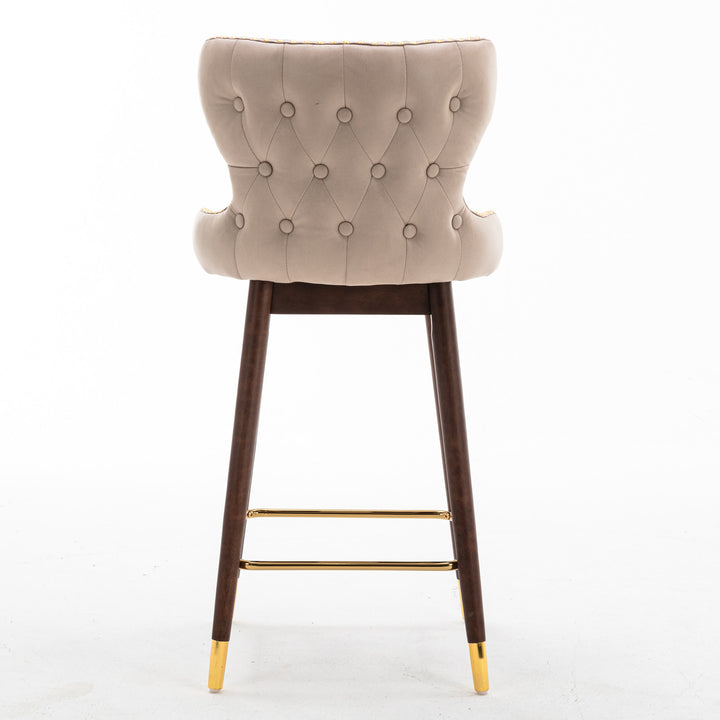 A&A Furniture,29.9" Modern Leathaire Fabric bar chairs, Tufted Gold Nailhead Trim Gold Decoration Bar stools,Set of 2 (Beige)