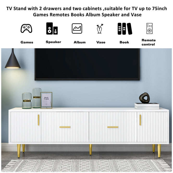 U-Can Modern TV Stand with 5 Champagne Legs - Durable, Stylish and Spacious, TVs Up to 75''