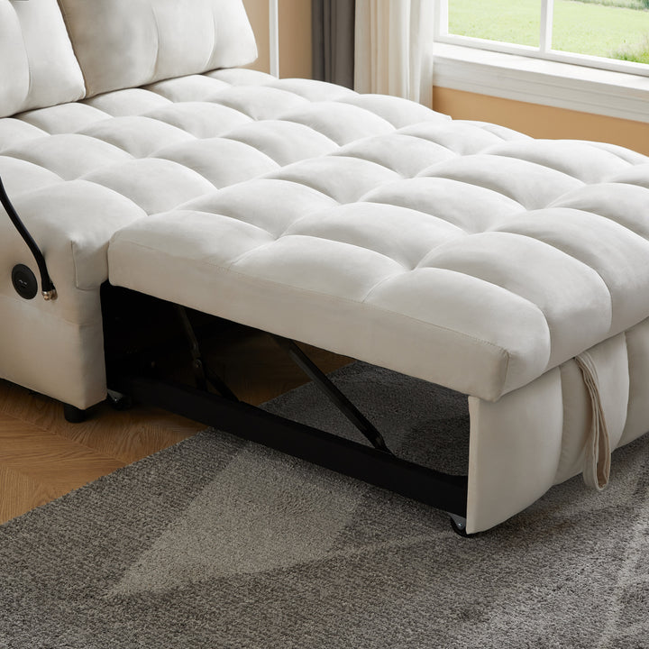 Modern sofa velvet pull-out bed,Independently removable backrest,  have USB port  and swivel phone stand ,beige