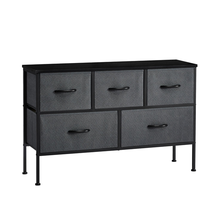 Dresser for Bedroom with 5 Drawers, Wide Chest of Drawers, Fabric Dresser, Storage Organizer Unit with Fabric Bins for Closet, Living Room, Hallway, Nursery, Dark Grey