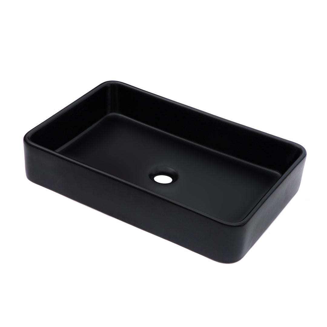 24"x16" Black Ceramic Rectangular Vessel Bathroom Sink