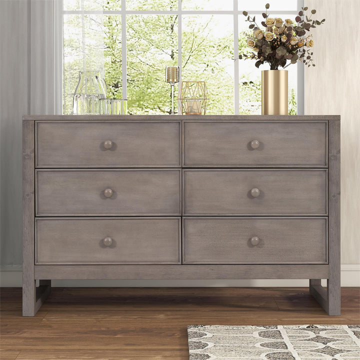 Rustic Wooden Dresser with 6 Drawers,Storage Cabinet for Bedroom,Anitque Gray