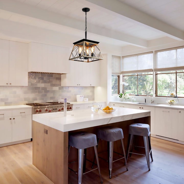 4-Light Farmhouse Chandeliers For Dining Room Oak(No Bulbs)