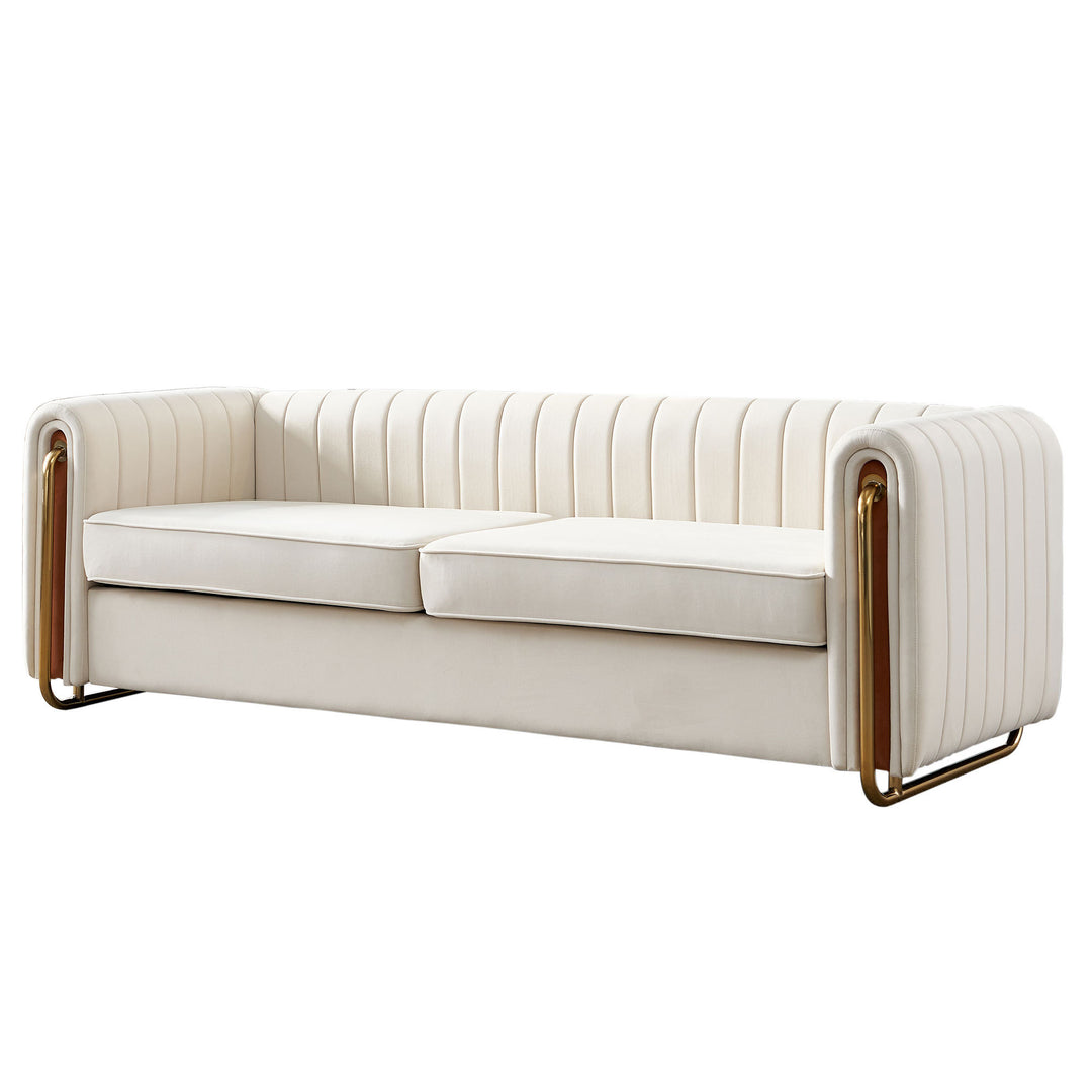 Contemporary Velvet Sofa Couch 84.25''W for Living Room, Beige