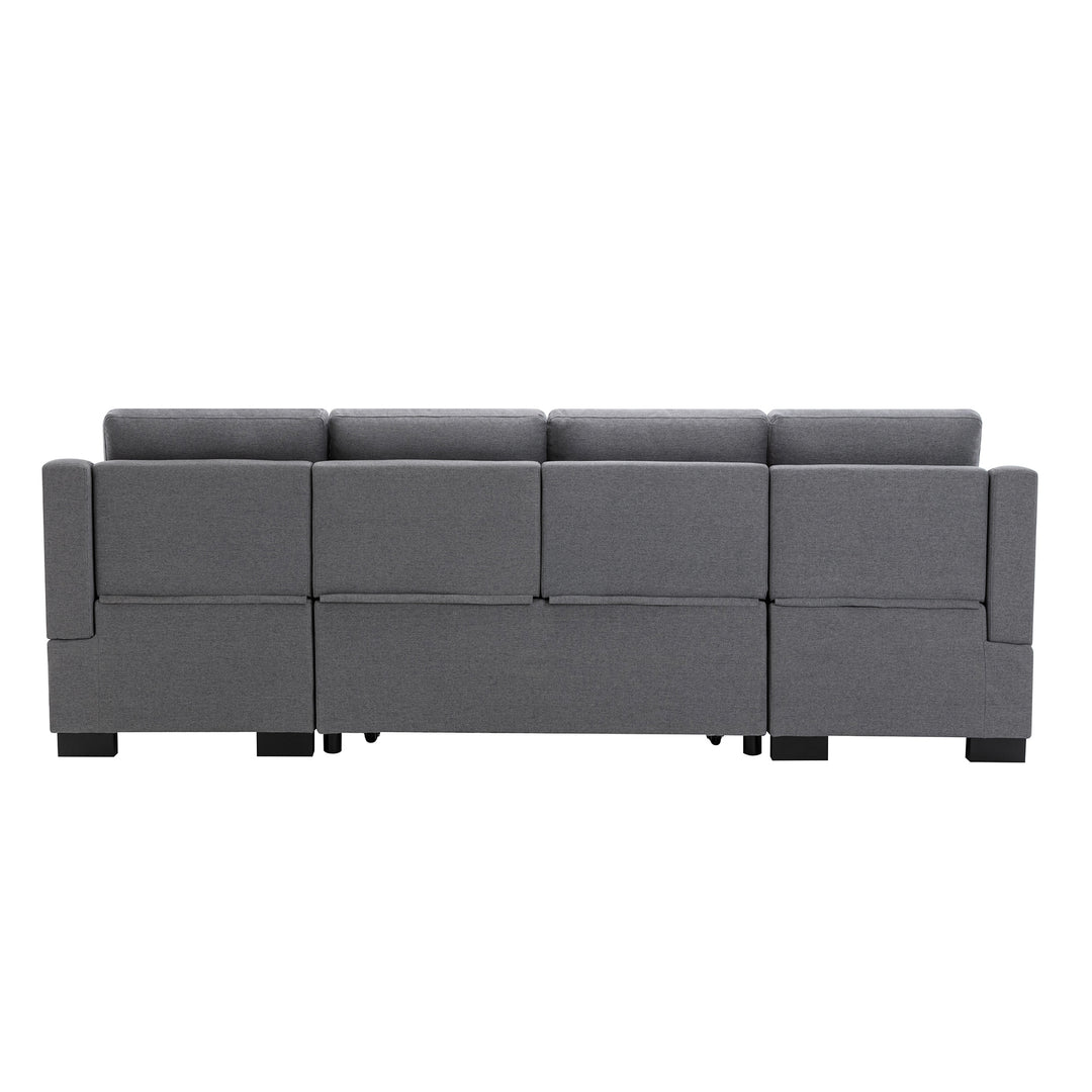 U_STYLE Upholstery Sleeper Sectional Sofa with Double Storage Spaces, 2 Tossing Cushions, Grey