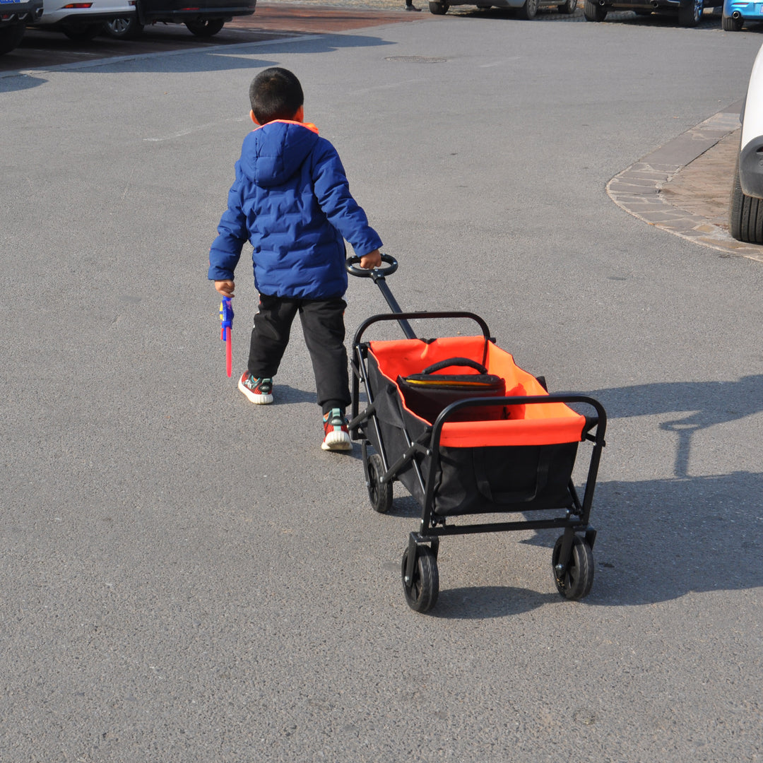 Mini Folding Wagon Garden Shopping Beach Cart （black+yellow）