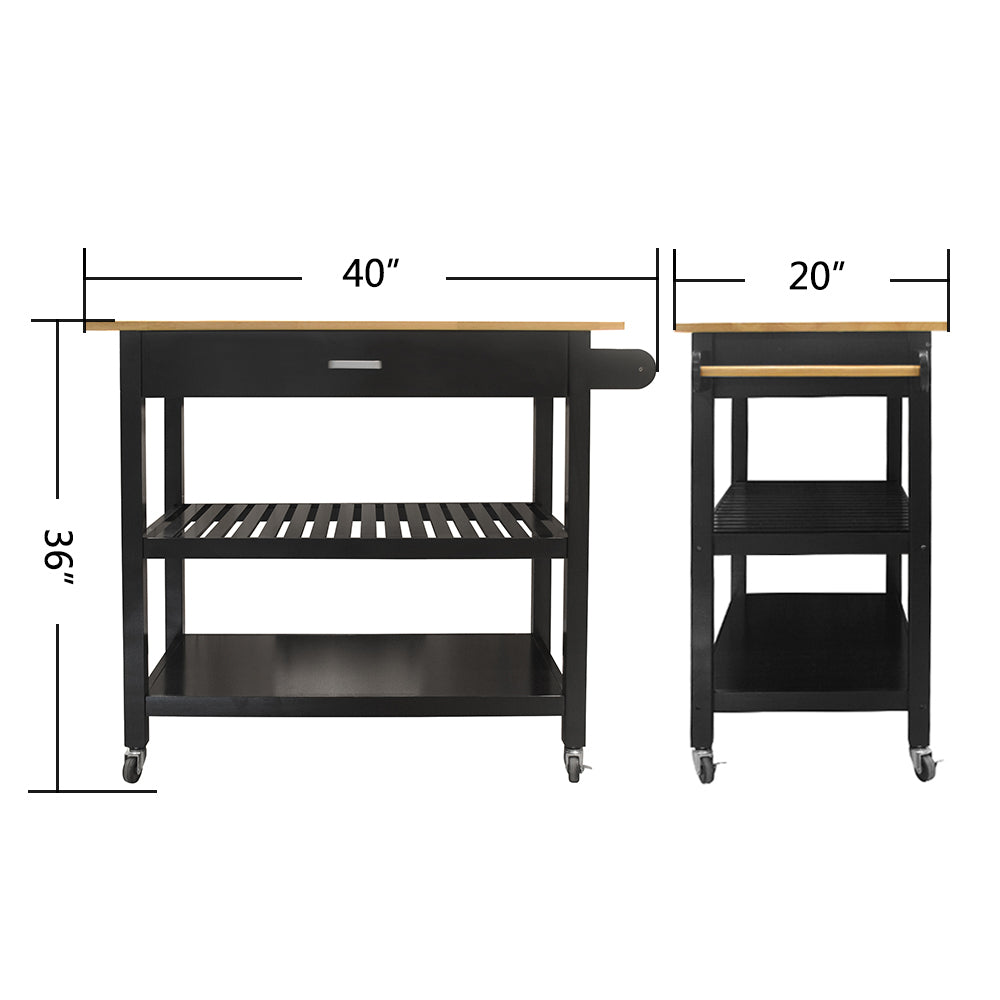 Kitchen Island & Kitchen Cart, Mobile Kitchen Island with Two Lockable Wheels, Rubber Wood Top, Black Color Design Makes It Perspective Impact During Party.