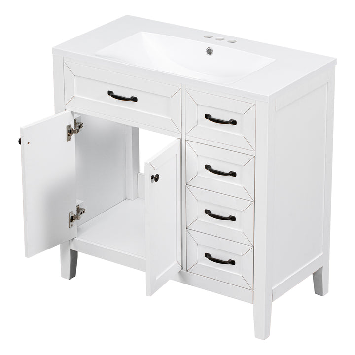 36" Bathroom Vanity with Sink Combo, White Bathroom Cabinet with Drawers, Solid Frame and MDF Board