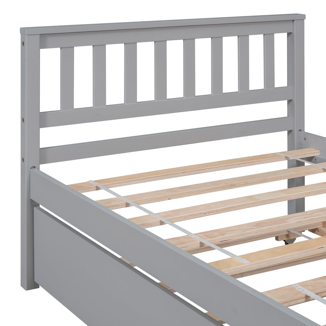 Twin Bed with Trundle, Platform Bed Frame with Headboard and Footboard, for Bedroom Small Living Space,No Box Spring Needed,Grey