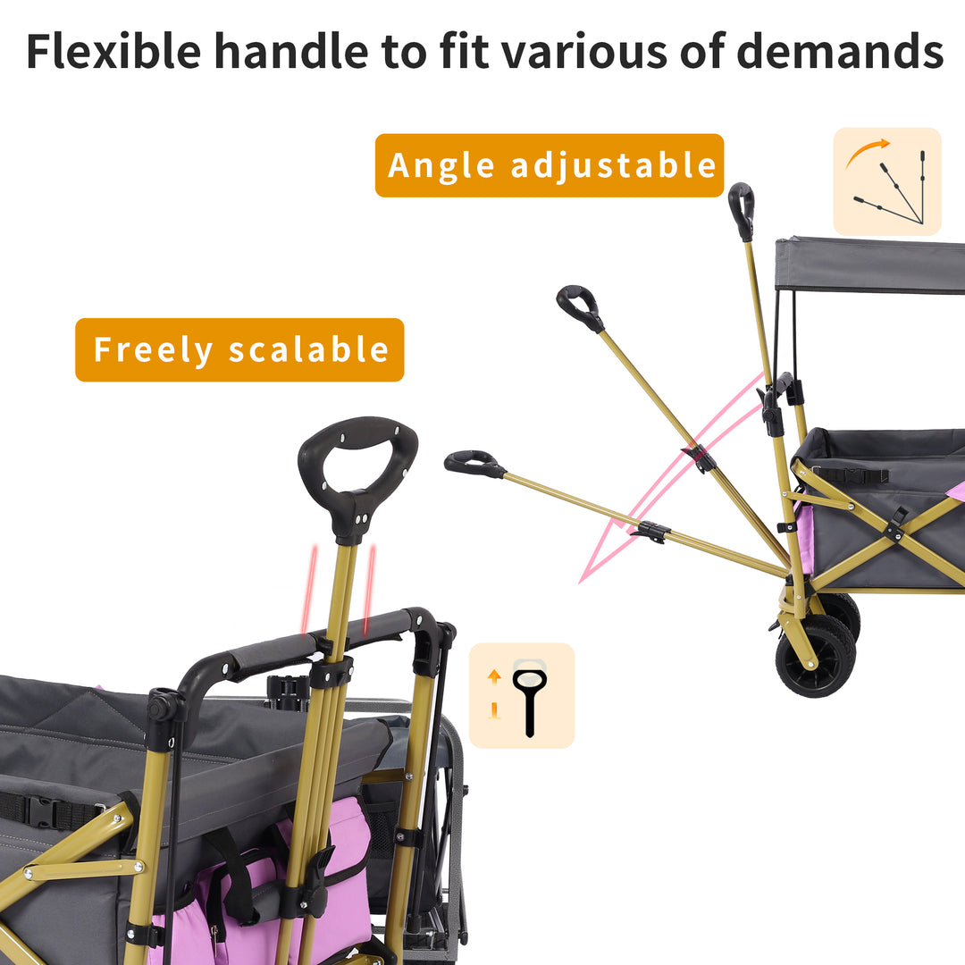 Collapsible Folding Wagon with Removable Canopy, Heavy Duty Foldable Wagon Utility Cart for Garden, Camping, Grocery Cart, Beach Wagon Cart with Wheels and Rear Storage, Camouflage