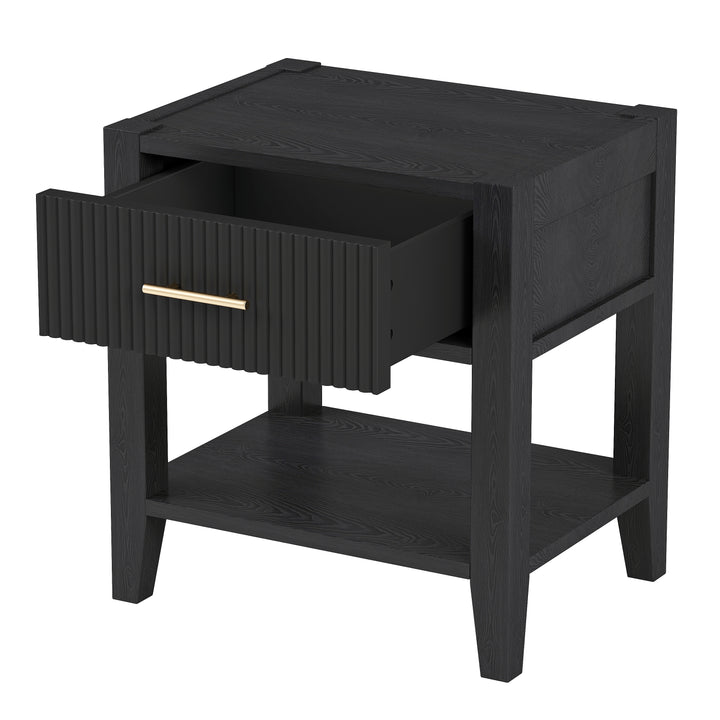 Wooden Nightstand with a Drawer and an Open Storage,End Table for Bedroom, Black
