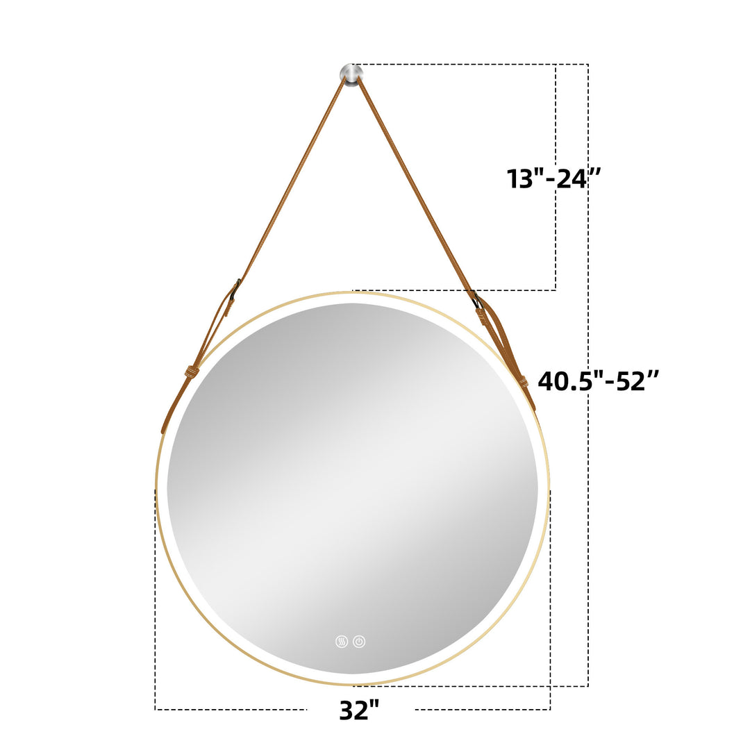 Bathroom LED Mirror 32 Inch Round Bathroom Mirror with Lights Smart 3 Lights Dimmable Illuminated Bathroom Mirror Wall Mounted Large LED Mirror Anti-Fog Lighted Vanity Mirror