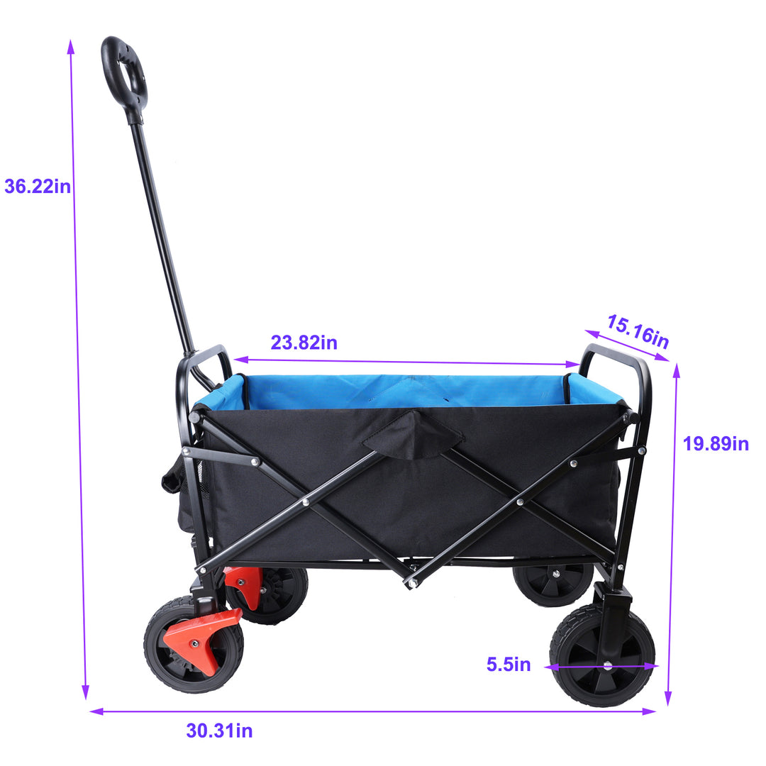 Mini Folding Wagon Garden Shopping Beach Cart (black+blue+brake)