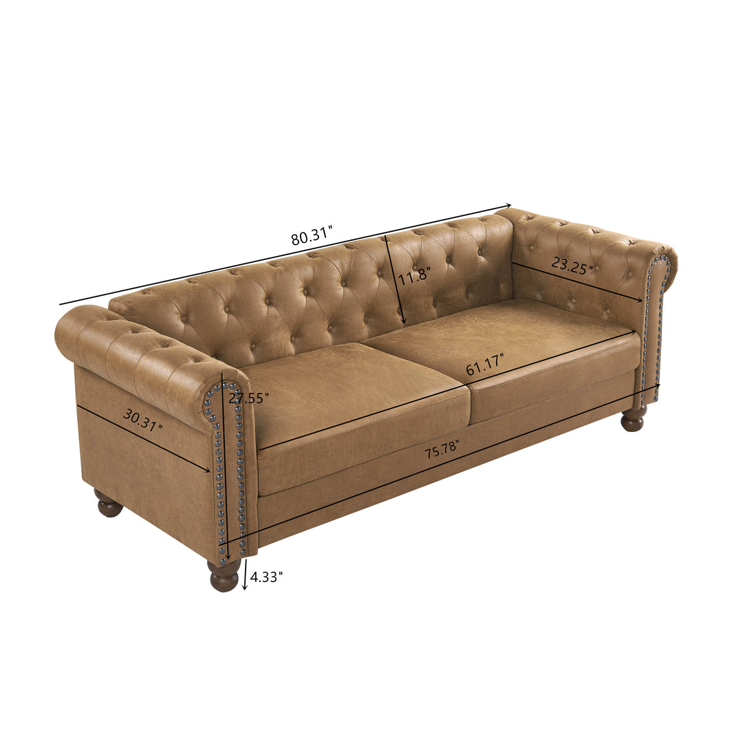 Classic Traditional Living Room Upholstered Sofa with high-tech Fabric Surface/ Chesterfield Tufted Fabric Sofa Couch, Large-Brown