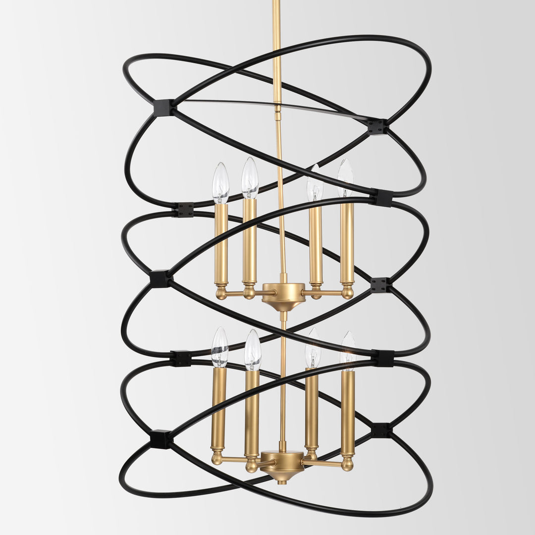 Transitional Gold/Matte Black Metal Chandelier Fixture, 8 lights, 2-Tier-Candle Ceiling Light for Living Room, Bedroom, Dining Room, Dimmable, E12, W23.6*H55