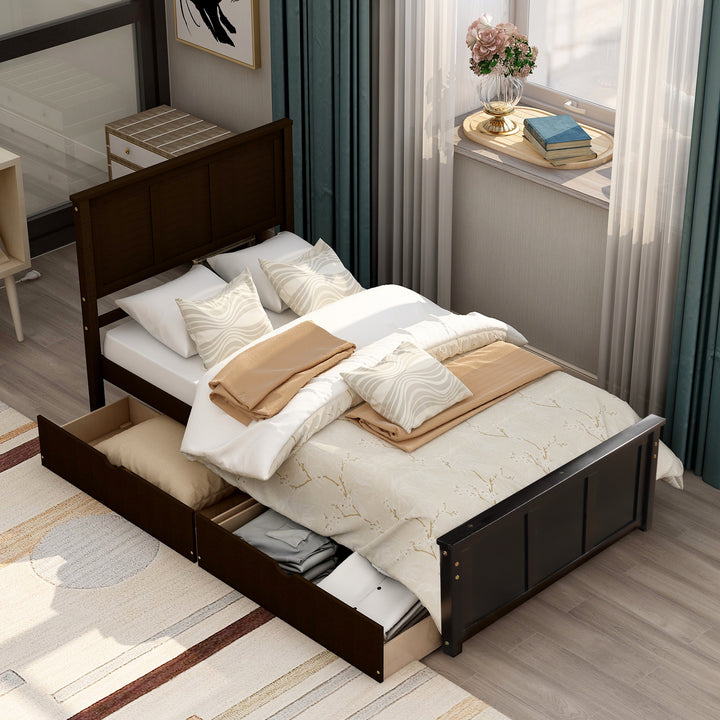 Platform Storage Bed, 2 drawers with wheels, Twin Size Frame, Espresso (New SKU:WF283062AAP)