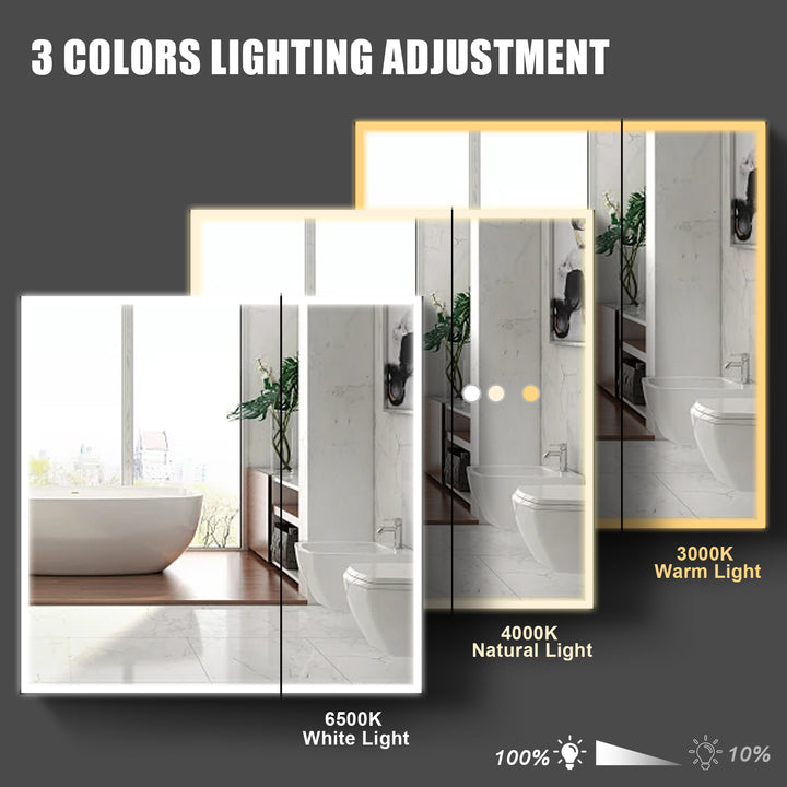 32 X 30 Inch LED Lighted Medicine Cabinet with Mirror for Bathroom Double Door Surface Wall Mount Flip-Out Magnifying Mirror Door Storage Defogger 3 Color Lighting Dimmer Medicine Cabinets Black