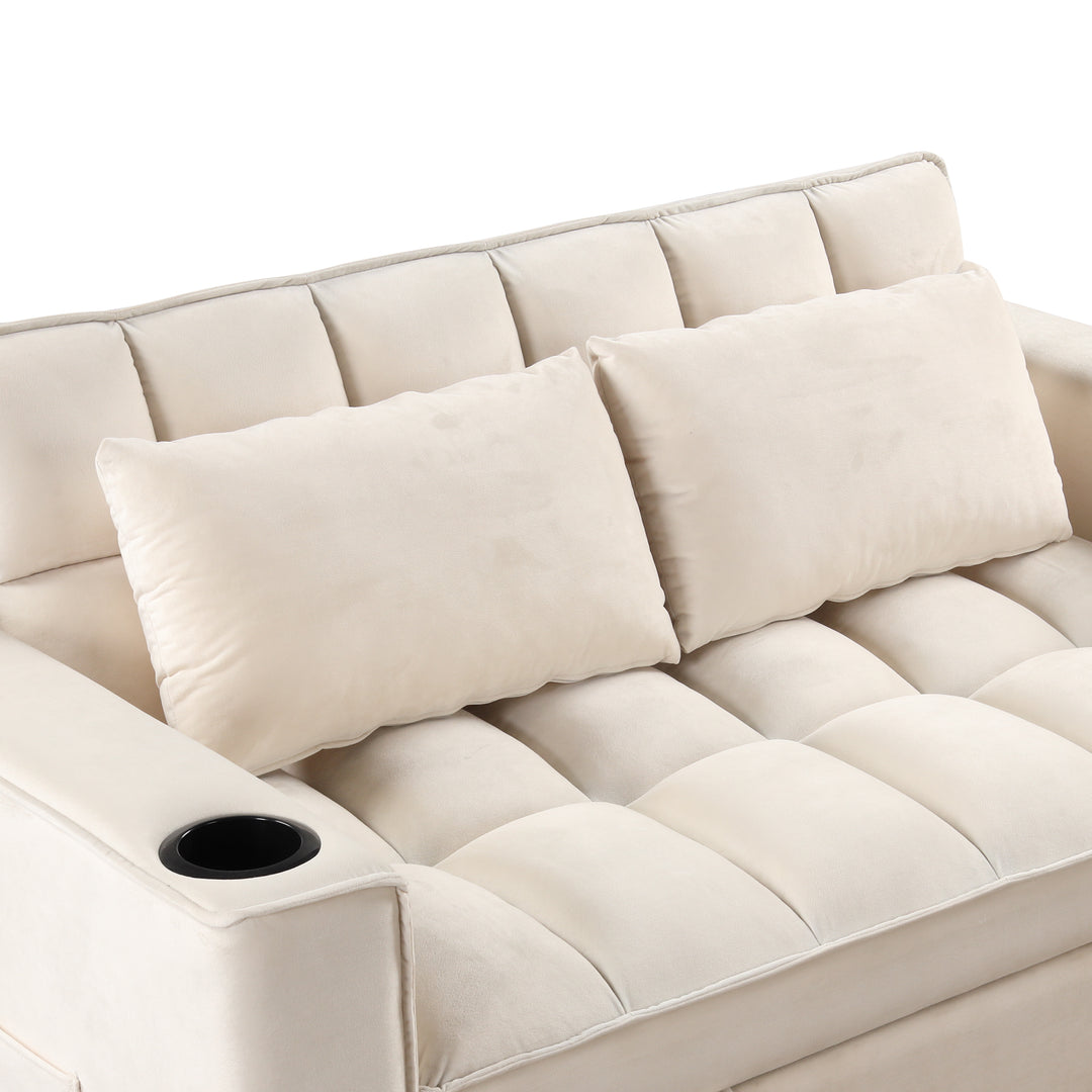 55.3" 4-1 Multi-functional Sofa Bed with Cup Holder and USB Port for Living Room or Apartments Milky White