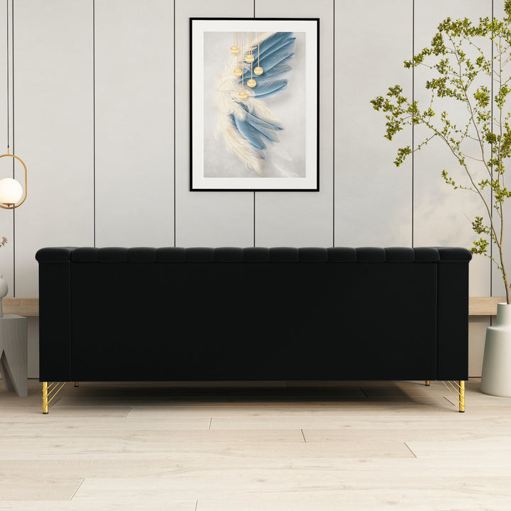FX-P82-BK(SOFA)-Modern Sofa Couches for Living Room, 82.67Inches Velvet Velvet Tight Back Chesterfield design Couch Upholstered Sofa with Metal Legs Decor Furniture for Bedroom