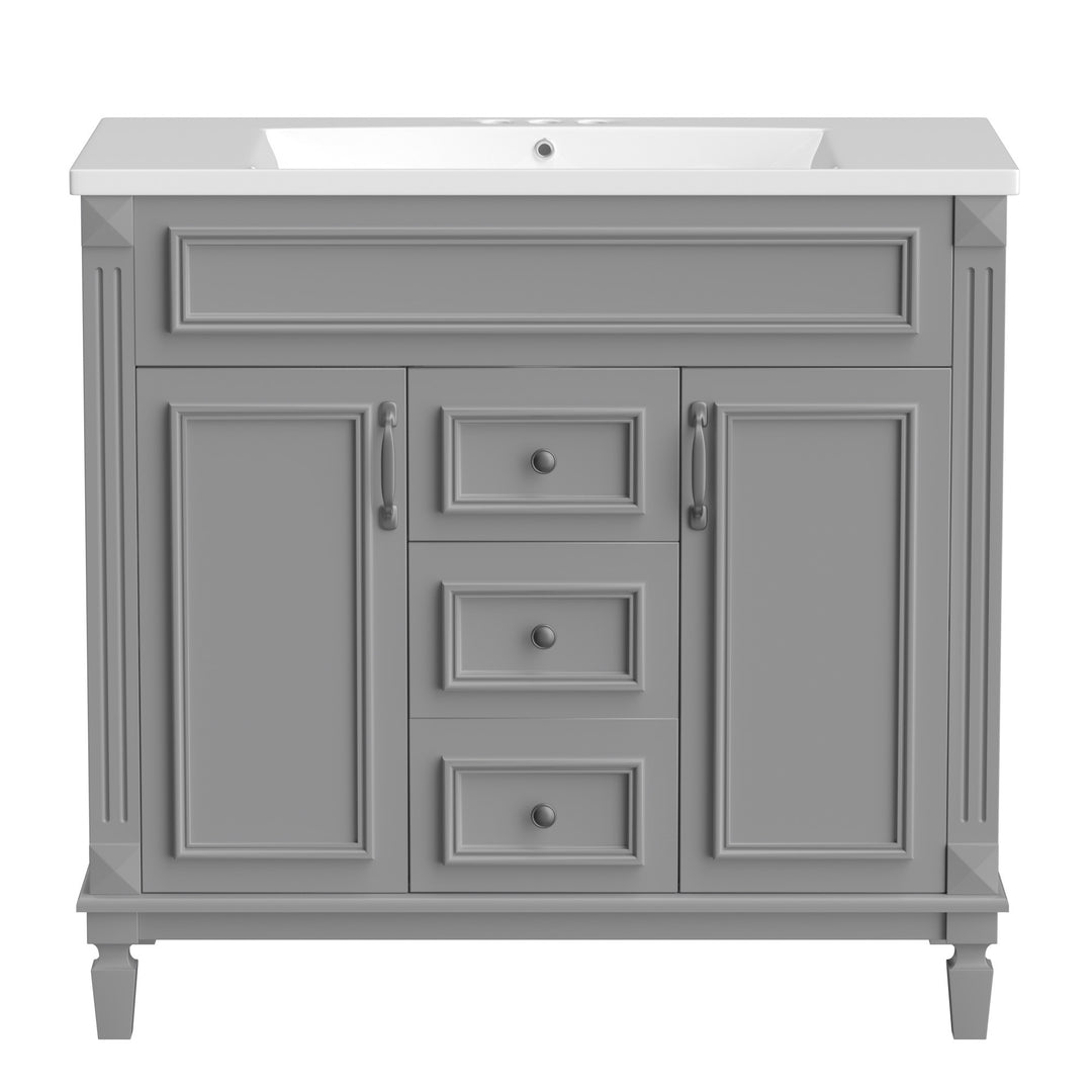 36'' Bathroom Vanity with Top Sink, Grey Mirror Cabinet, Modern Bathroom Storage Cabinet with 2 Soft Closing Doors and 2 Drawers, Single Sink Bathroom Vanity