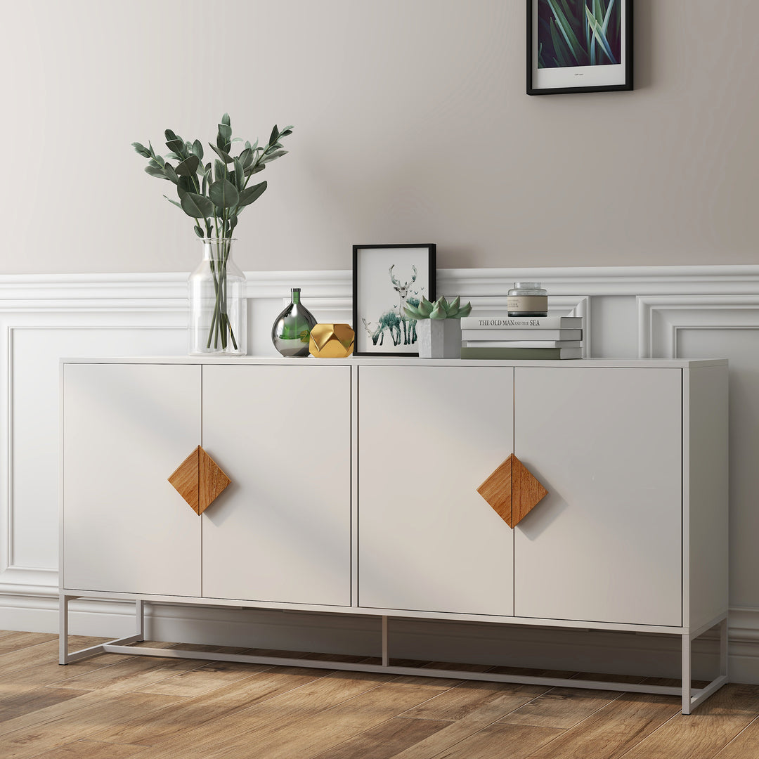 Solid wood special shape square handle design with 4 doors and double storage sideboard