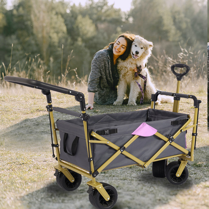 Collapsible Folding Wagon with Removable Canopy, Heavy Duty Foldable Wagon Utility Cart for Garden, Camping, Grocery Cart, Beach Wagon Cart with Wheels and Rear Storage, Camouflage