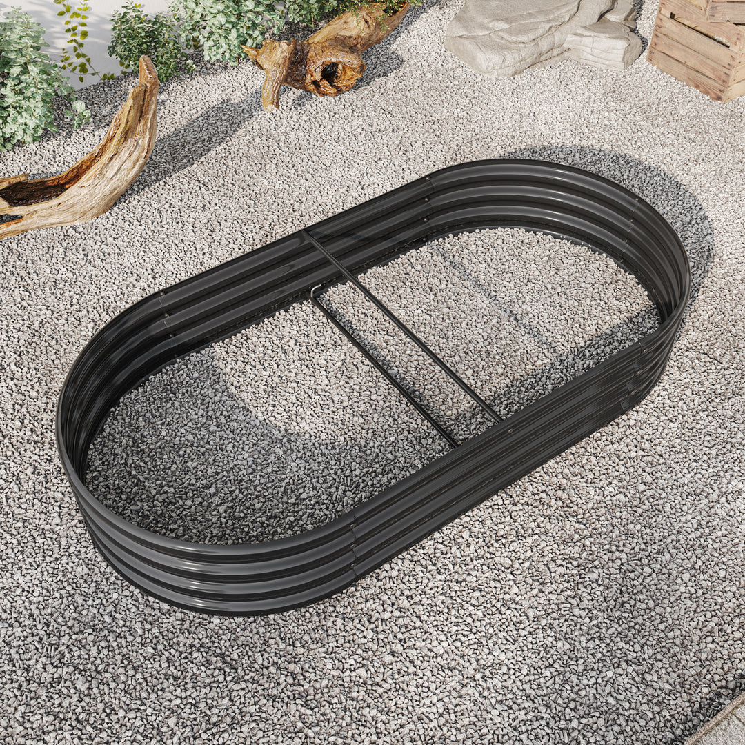 Raised Garden Bed Outdoor,   Oval Large Metal Raised Planter Bed for for Plants, Vegetables, and Flowers - Black