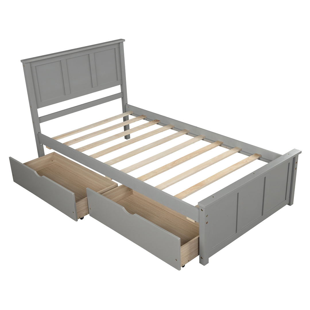 Platform Storage Bed, 2 drawers with wheels, Twin Size Frame, Gray (New SKU: WF283062AAE)